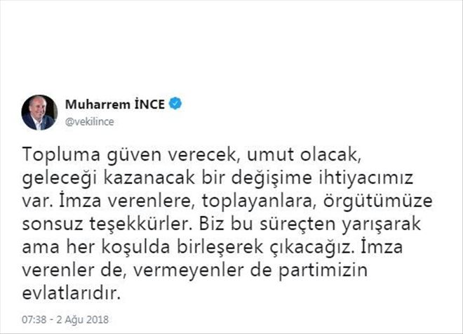 MUHARREM İNCE´DEN KURULTAY AÇIKLAMASI